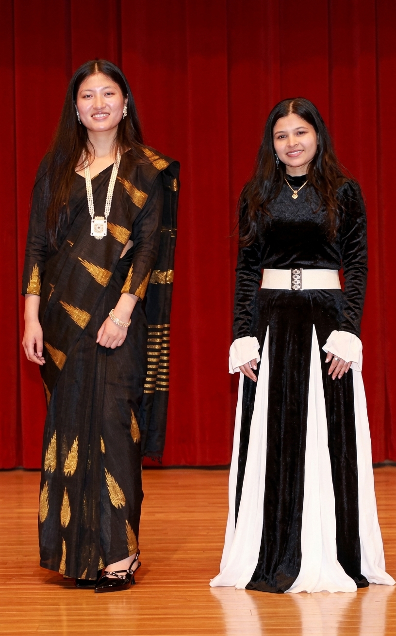 卒業式に臨む Nisha と Manisa